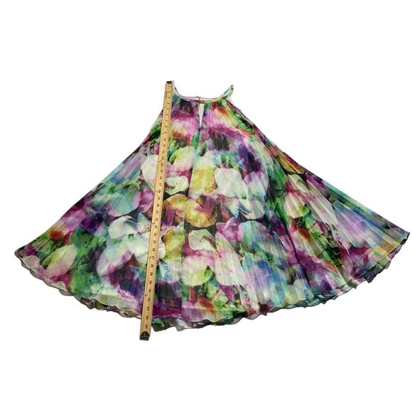 Maggy London Pleated Watercolor Chiffon Trapeze Halter Neck Dress Lined Sz 8 NWT - Picture 6 of 11